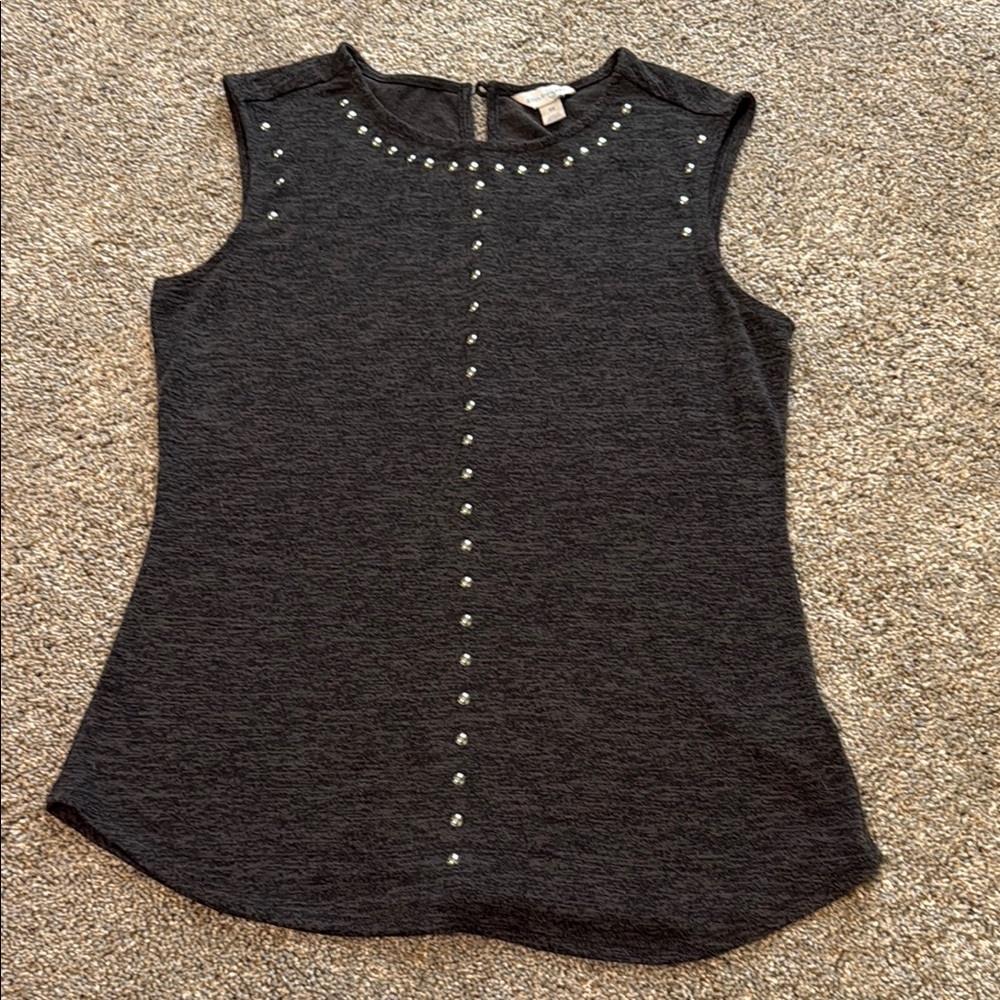 Belle Sky Gray Sleeveless Embellished Blouse
